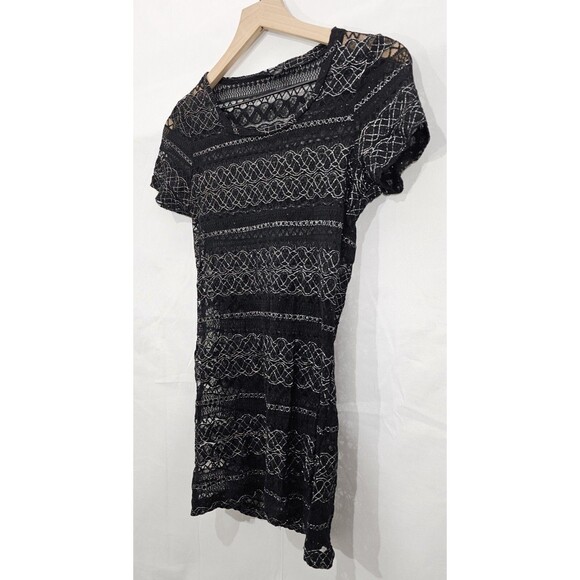 Sheer Lace Micro Mini Dress Y2K 90s Fairy Grunge Goth Glam Metallic Black Size M - Picture 6 of 13